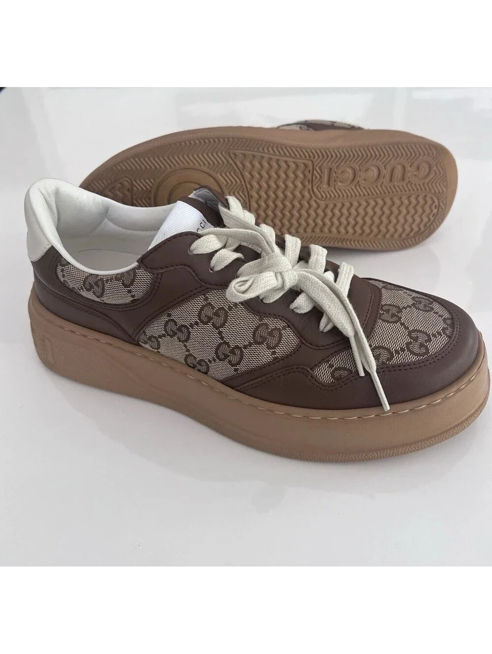 GUCCI $1010 Women's Chunky GG Brown Platform Sneakers Size 6